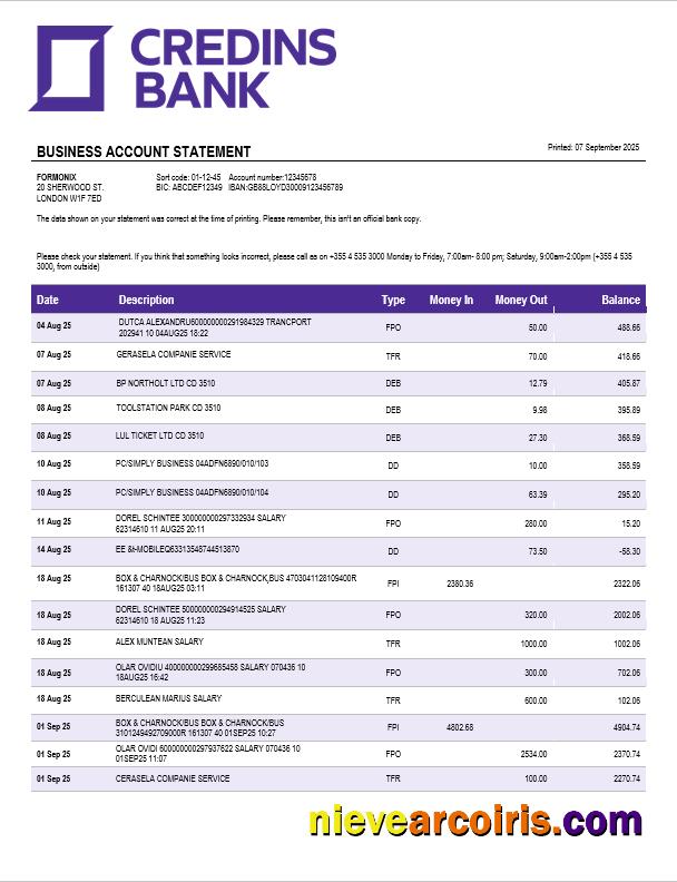 Credins enterprise account statement